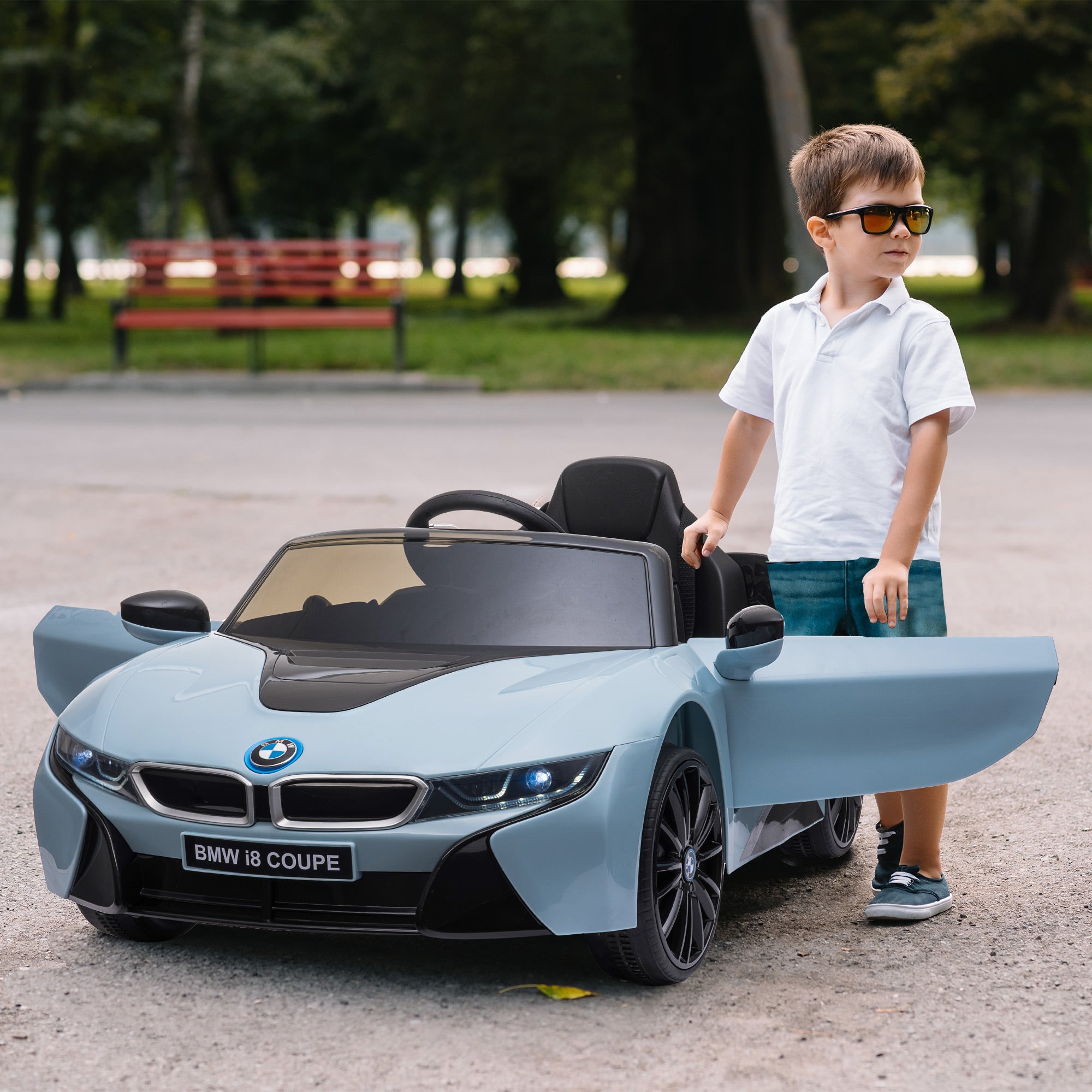 Licensed I8 Coupe 6V Electric Car, Kids Ride-On Car, Battery Powered Toy with Remote Control Music Horn Lights Suspension for 37-96months Old, Blue