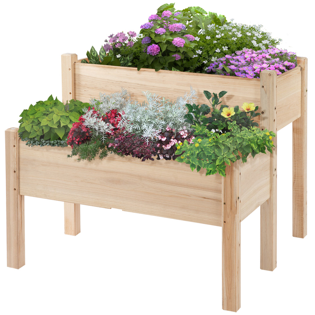 Raised Garden Bed, 2-Tier Wood Planter Stand Plant Grow Box, 34"x34"x28"