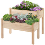 Raised Garden Bed, 2-Tier Wood Planter Stand Plant Grow Box, 34"x34"x28"