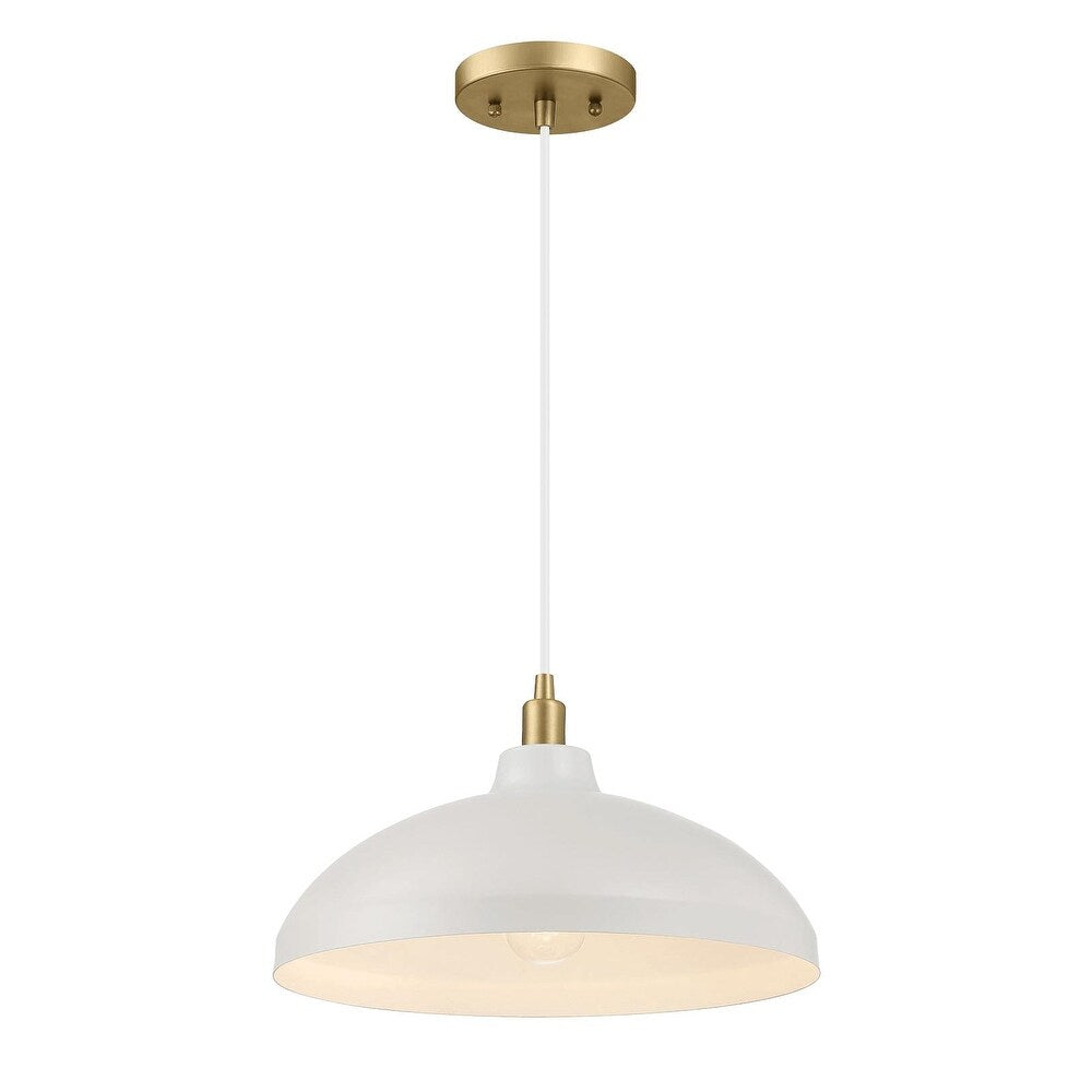 Pendant Lamp with Astral Single Light, Brass Finish for Entrance or Kitchen Island, 14" L x 14" W x 8" H, Gold+White