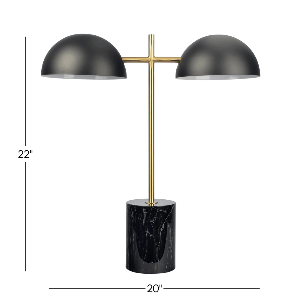 Nova Hydro Table Lamp with On/Off Switch, Double Lamp Design, Faux Base, 20" L x 8" W x 22" H, Black+Gold