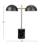 Nova Hydro Table Lamp with On/Off Switch, Double Lamp Design, Faux Base, 20" L x 8" W x 22" H, Black+Gold