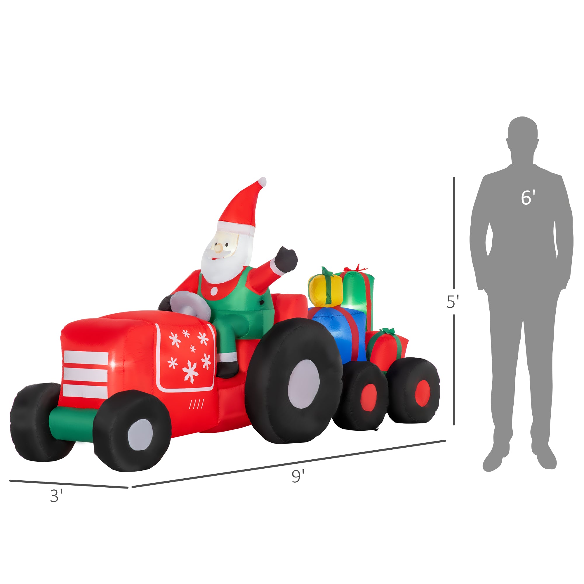 9ft Christmas Inflatables Outdoor Decorations Santa Claus Driving Trailer with Colorful Gift Boxes, Blow-Up LED Yard Christmas Decor for Lawn Garden Party