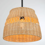 Farmhouse Style Single Light Pendant with Rattan Shade, Black Metal Finish, Ideal for Homer Decor, 12" L x 12" W x 10" H, Black