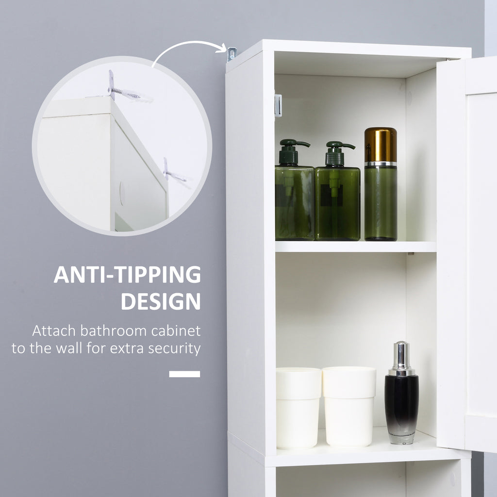 Tall Bathroom Storage Cabinet with Mirror, Wooden Freestanding Tower Cabinet with Adjustable Shelves for Bathroom or Living Room, White