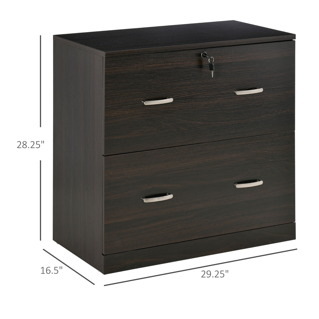 2-Drawer File Cabinet with Lock and Keys, Lateral Storage Filing Cabinet with Hanging Bar for Letter Size, Home Office, Walnut