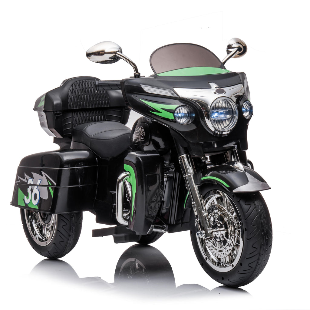 2-Seat 12V Kids Electric Ride-On Motorcycle with Storage Trunk, 3-Wheel Motorbike with MP3 and Bluetooth, 43.5'' L x 19'' W x 26.5'' H, Black