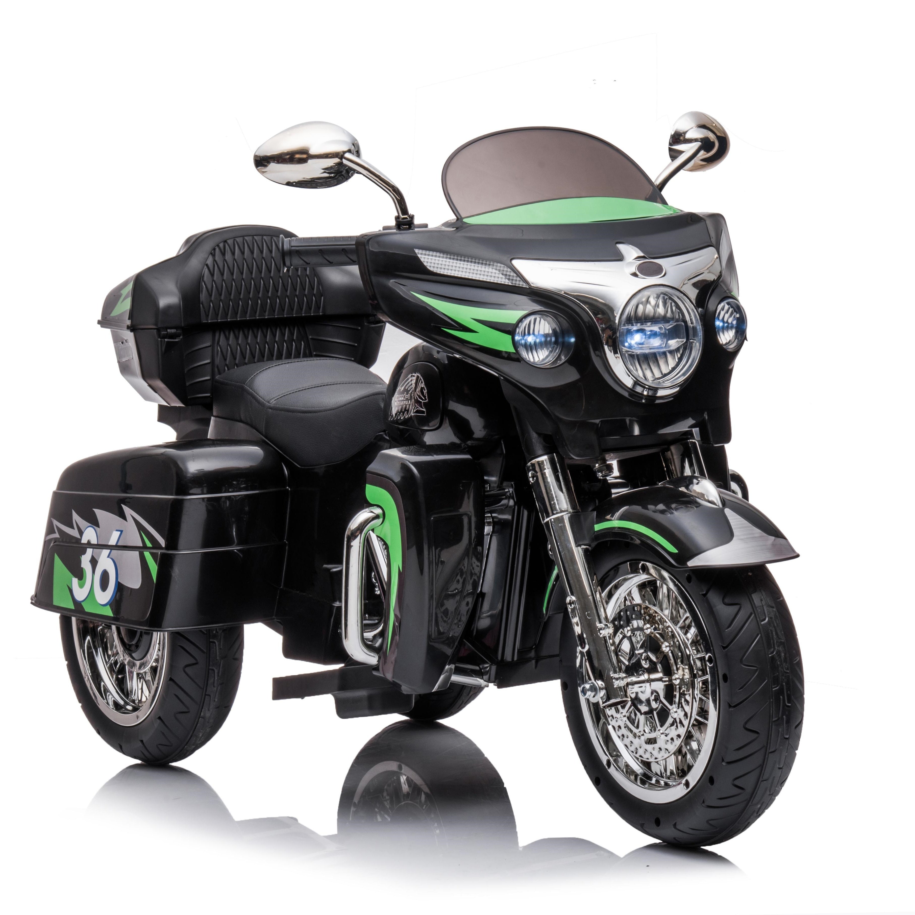2-Seat 12V Kids Electric Ride-On Motorcycle with Storage Trunk, 3-Wheel Motorbike with MP3 and Bluetooth, 43.5'' L x 19'' W x 26.5'' H, Black