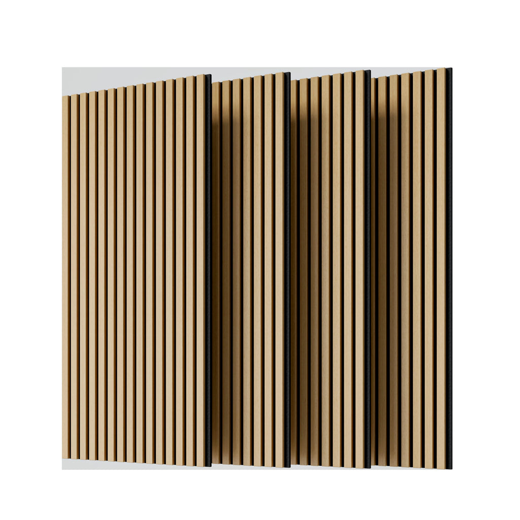 4-Pack Wood Slat Acoustic Wall Panels with MDF & High-Density Polyester, Fluted Cladding for Wall or Ceiling, 45.5" L x 23.5" W x 1" H, White Oak