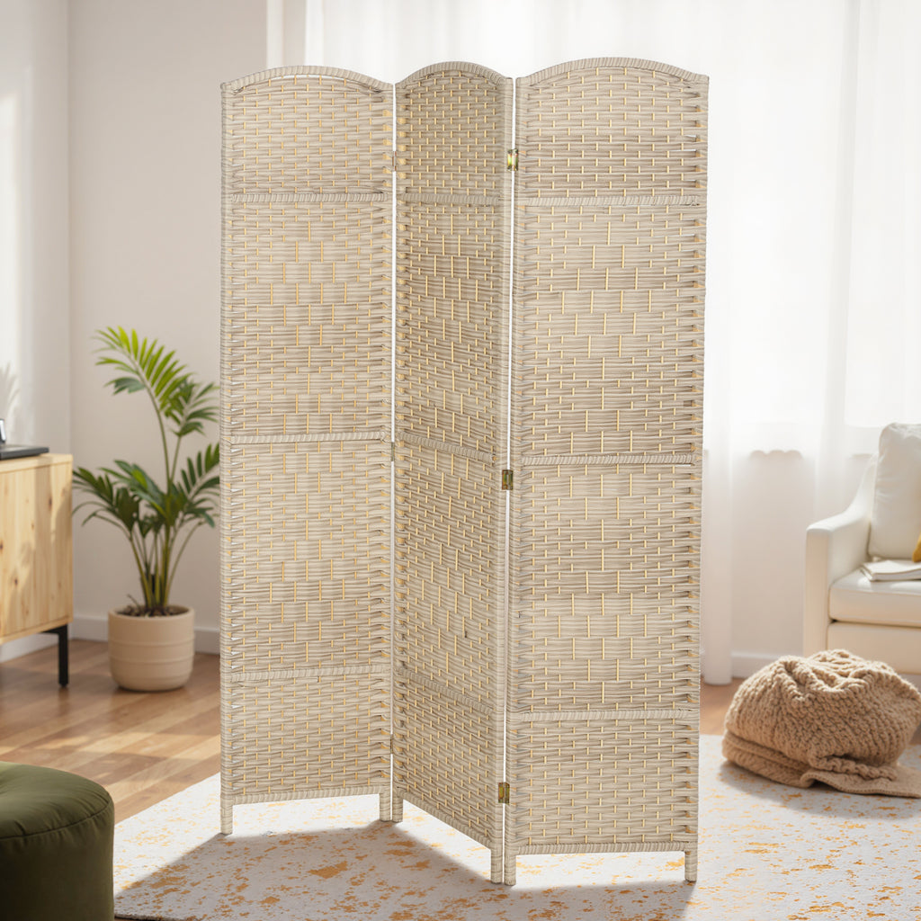 Folding Room Divider Screen 3 Panel 6' Tall Privacy Screen Freestanding Wood Partition for Home Office, Washed Oak