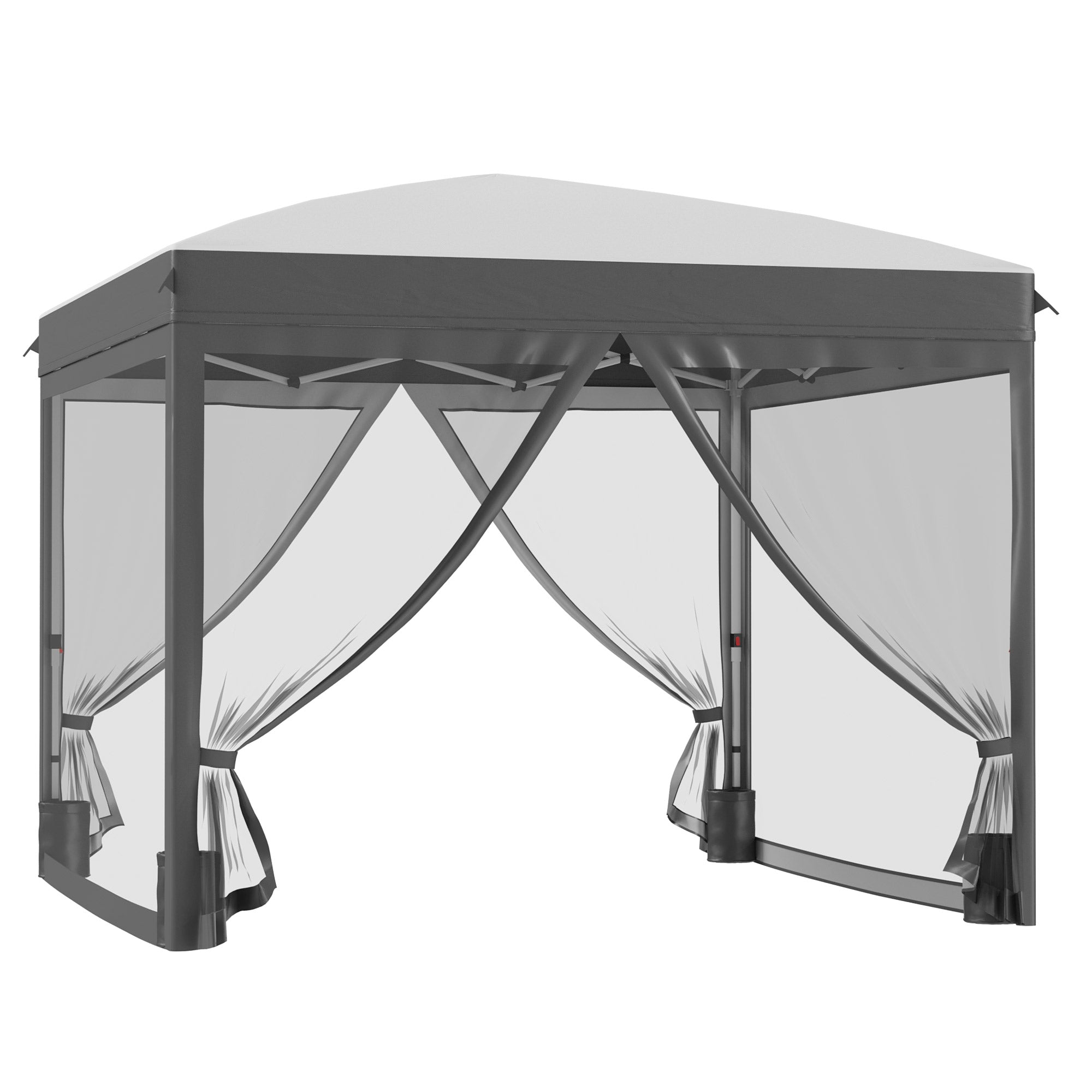 10' x 10' Pop Up Canopy Tent with Netting, Instant Sun Shelter, Tents for Parties, Height Adjustable, with Wheeled Carry Bag and 4 Sand Bags for Outdoor, Garden, Patio, Gray