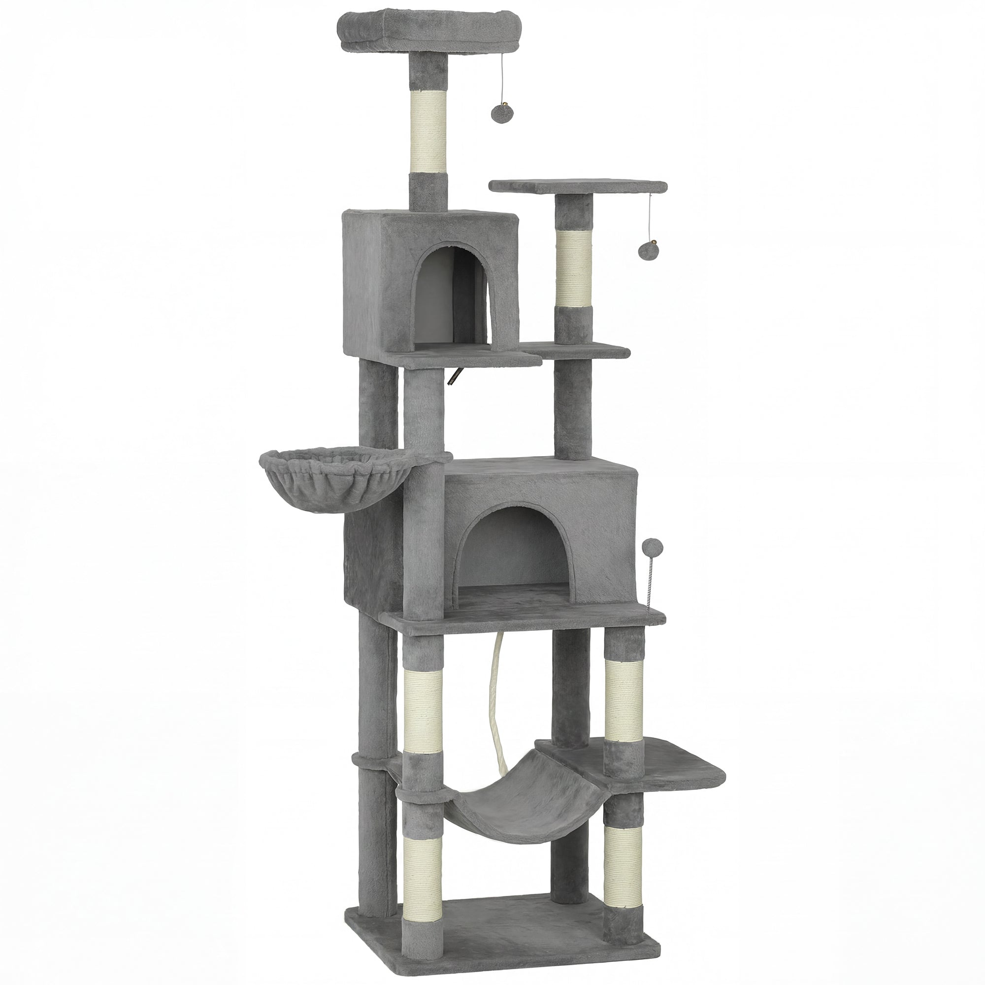 Multi-Level Cat Tower, 80" Tall Cat Tree, with 2 Condos, 2 Hammocks, 6 Sisal Scratching Posts, Dark Gray