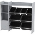 Toy Storage Organizer with 8 Bins, 2 Storage Cubbies, Shelf, Drawer, Gray