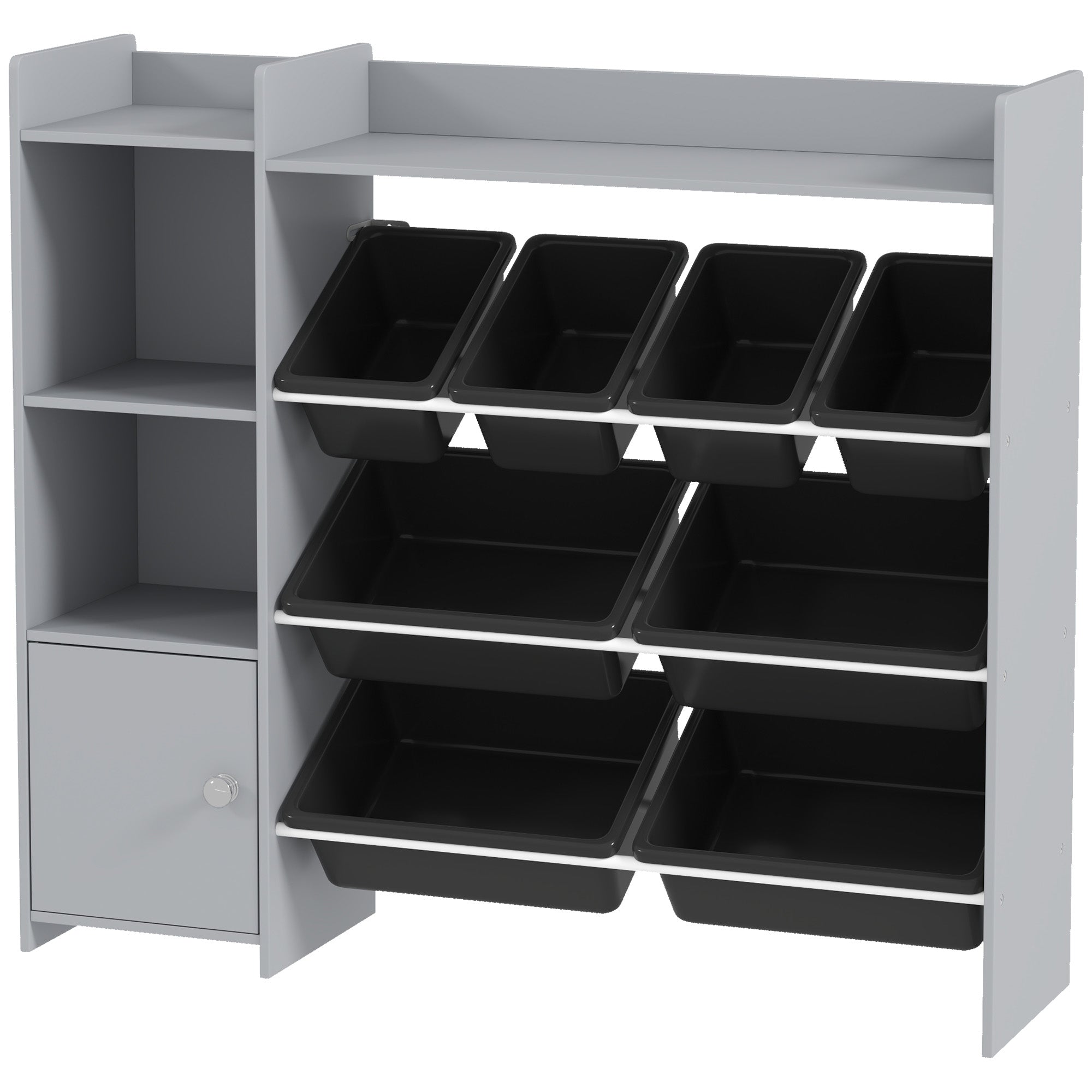 Toy Storage Organizer with 8 Bins, 2 Storage Cubbies, Shelf, Drawer, Gray