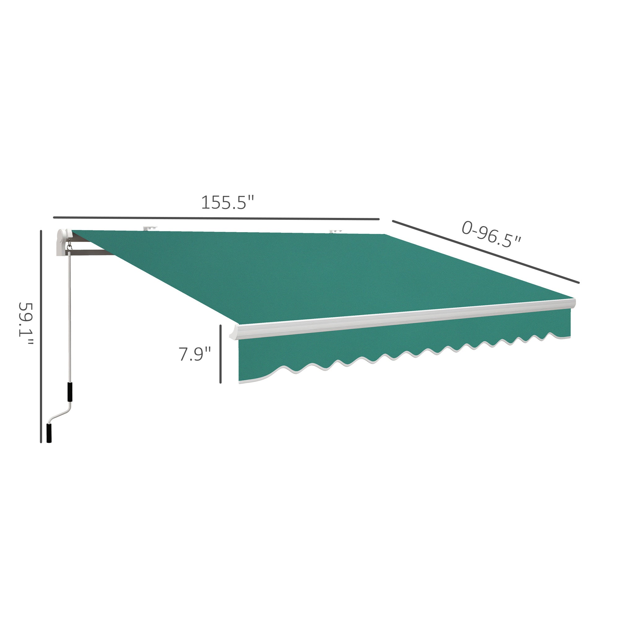 13' x 8' Manual Retractable Awning Sun Shade Shelter with UV Protection and Easy Crank for Patio Deck Yard, Green