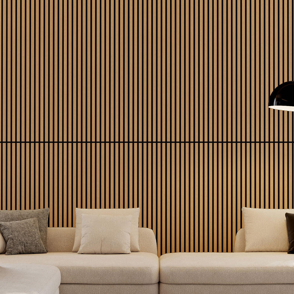 4-Pack Wood Slat Acoustic Wall Panels with MDF & High-Density Polyester, Fluted Cladding for Wall or Ceiling, 45.5" L x 23.5" W x 1" H, White Oak