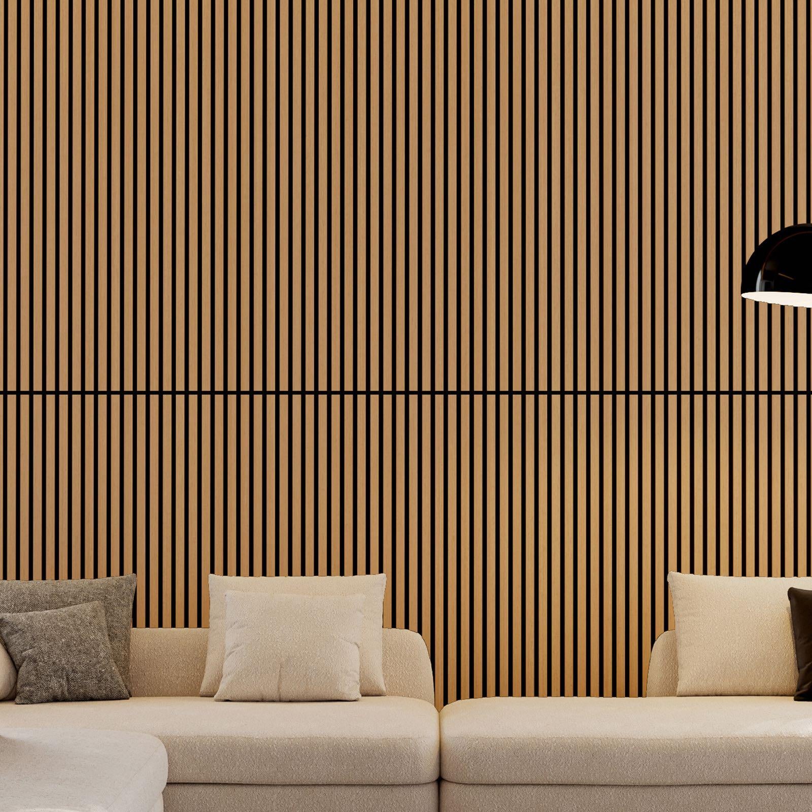 4-Pack Wood Slat Acoustic Wall Panels with MDF & High-Density Polyester, Fluted Cladding for Wall or Ceiling, 45.5" L x 23.5" W x 1" H, White Oak
