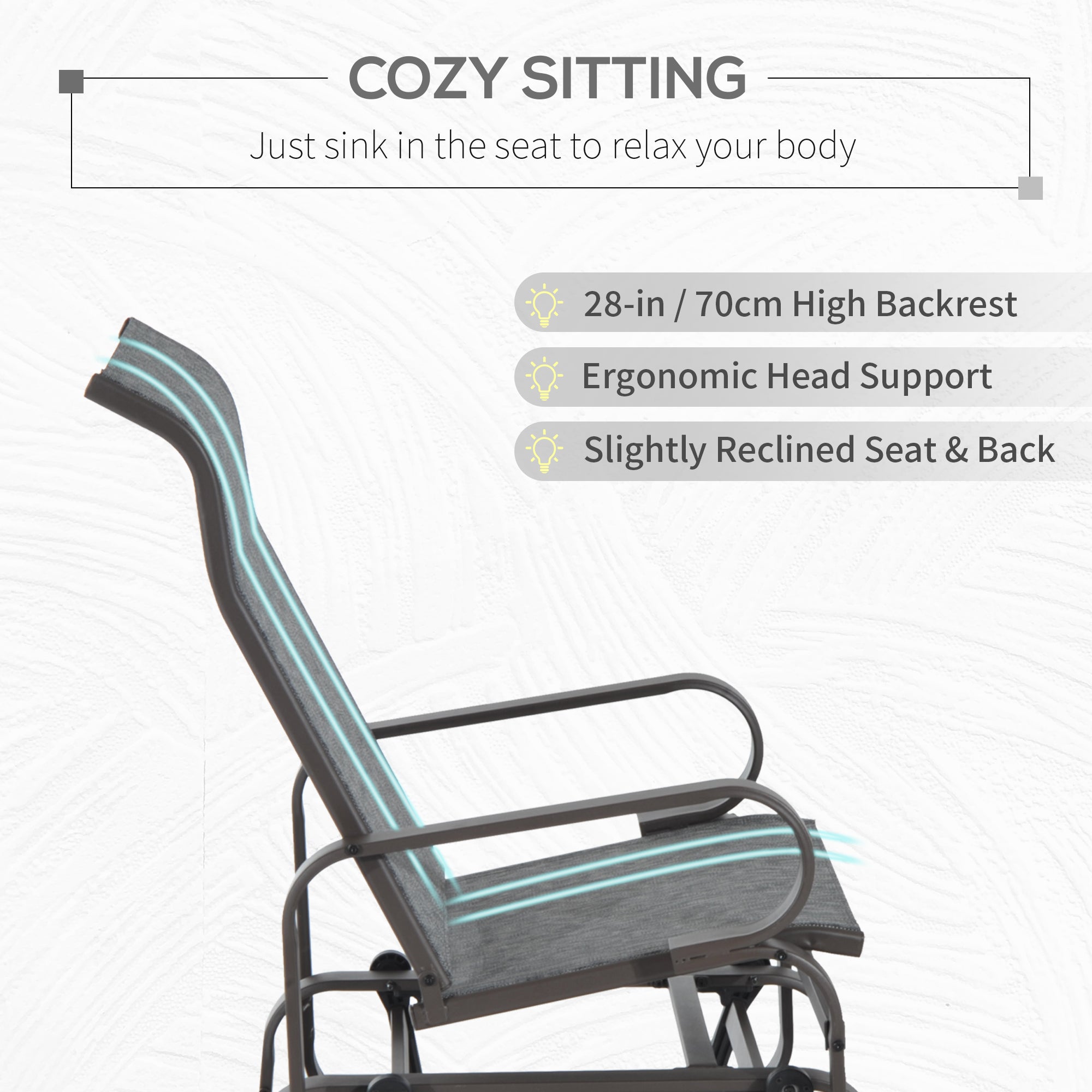 Outdoor Patio Glider Rocker, Metal High-Back Chair for Outdoor Use - Gray