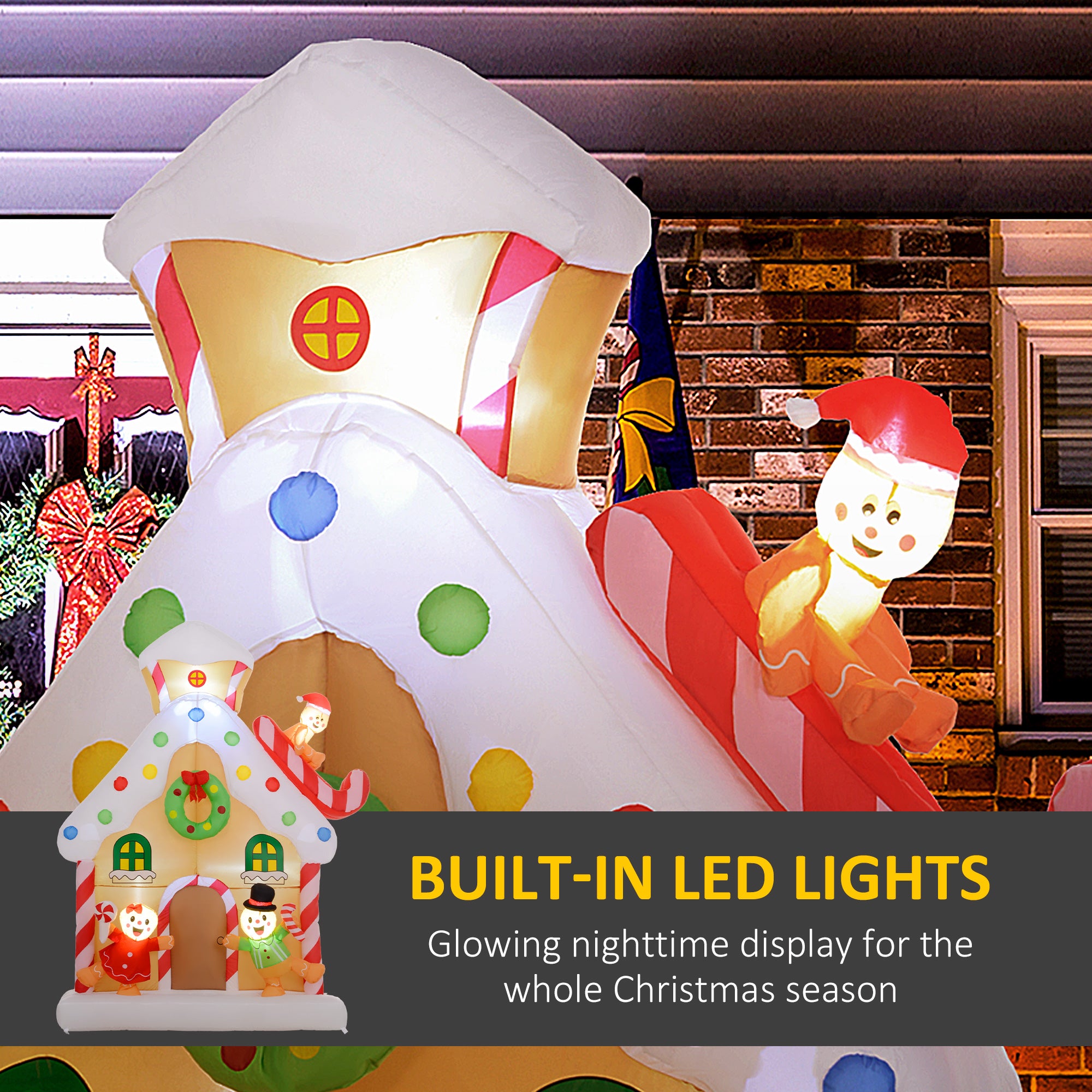 7FT Giant Inflatable Gingerbread House, Christmas Blow Up Decoration with Built-in LED Lights for Indoor, Outdoor, Yard
