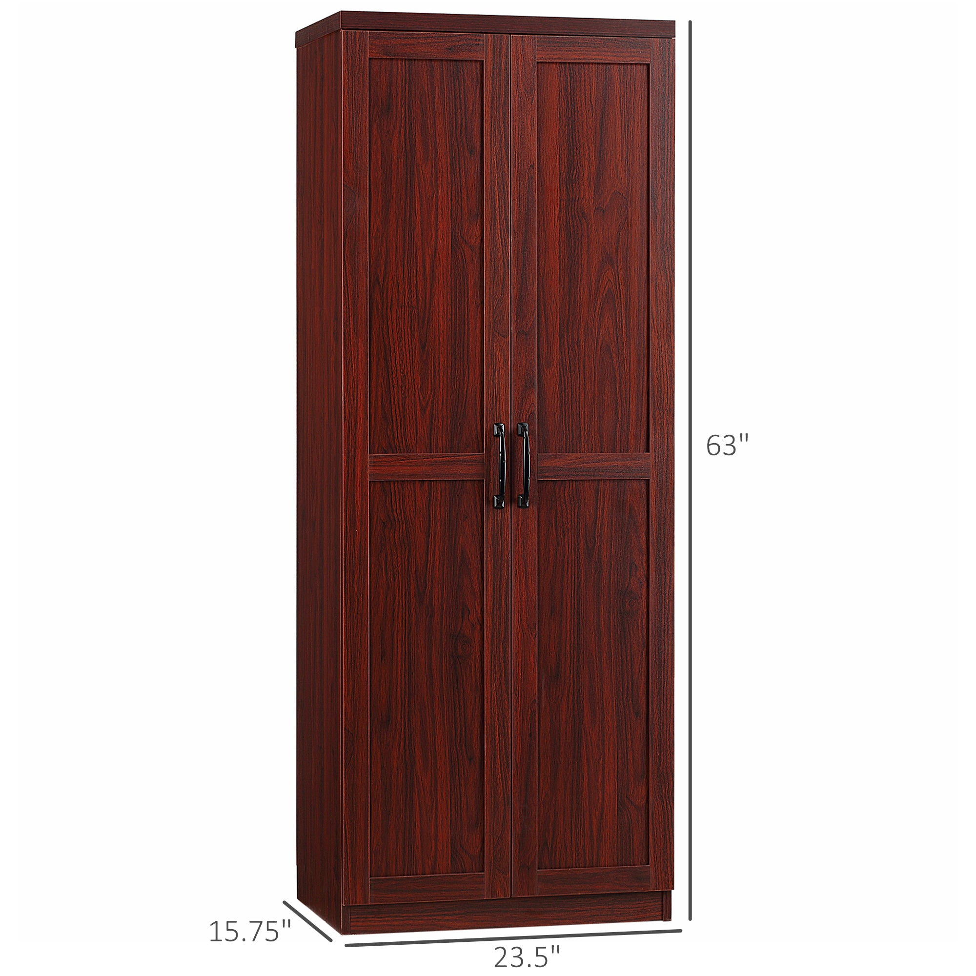 63" 2-Door Kitchen Pantry, Freestanding Storage Cabinet with 5-tier Shelving and 2 Adjustable Shelves for Dining Room, Espresso