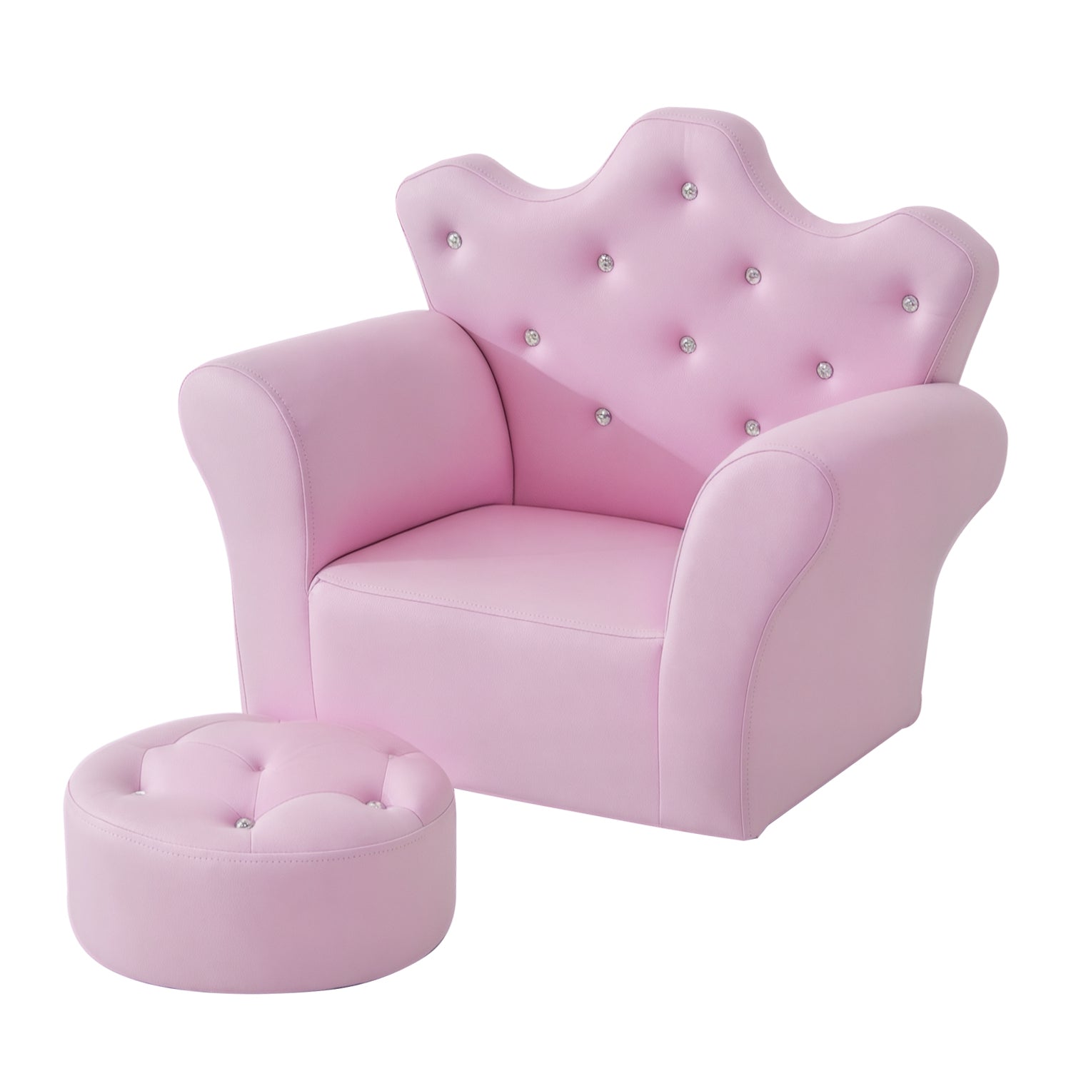 Kids Sofa Set with Footstool, Princess Sofa with Diamond Decoration