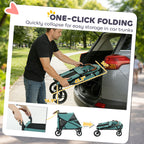 Dog Stroller for Large Dogs Up to 66 LBS with All-Terrain Spring Suspension, 8-Position Adjustable Handle, Teal