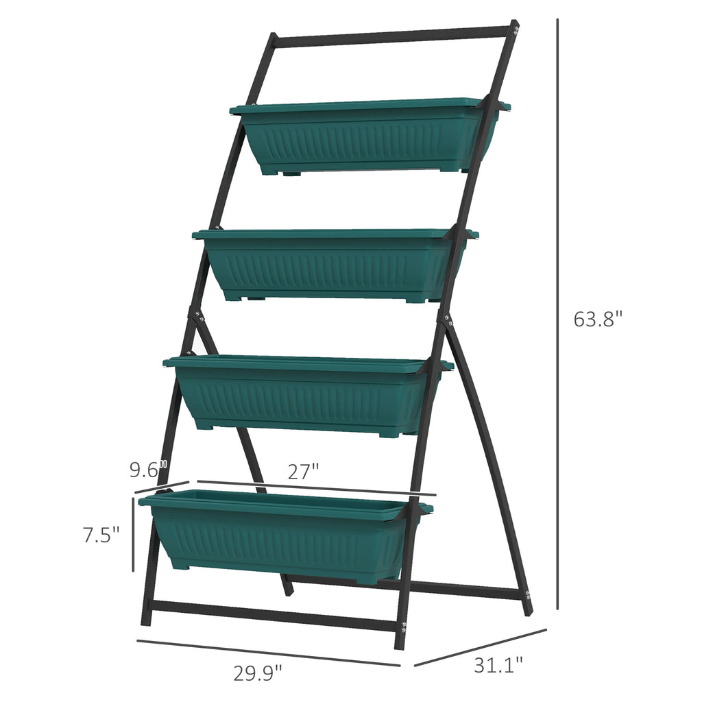 4-Tier Vertical Raised Garden Planter with 4 Boxes, Outdoor Plant Stand Grow Container for Vegetable & Flowers, Green