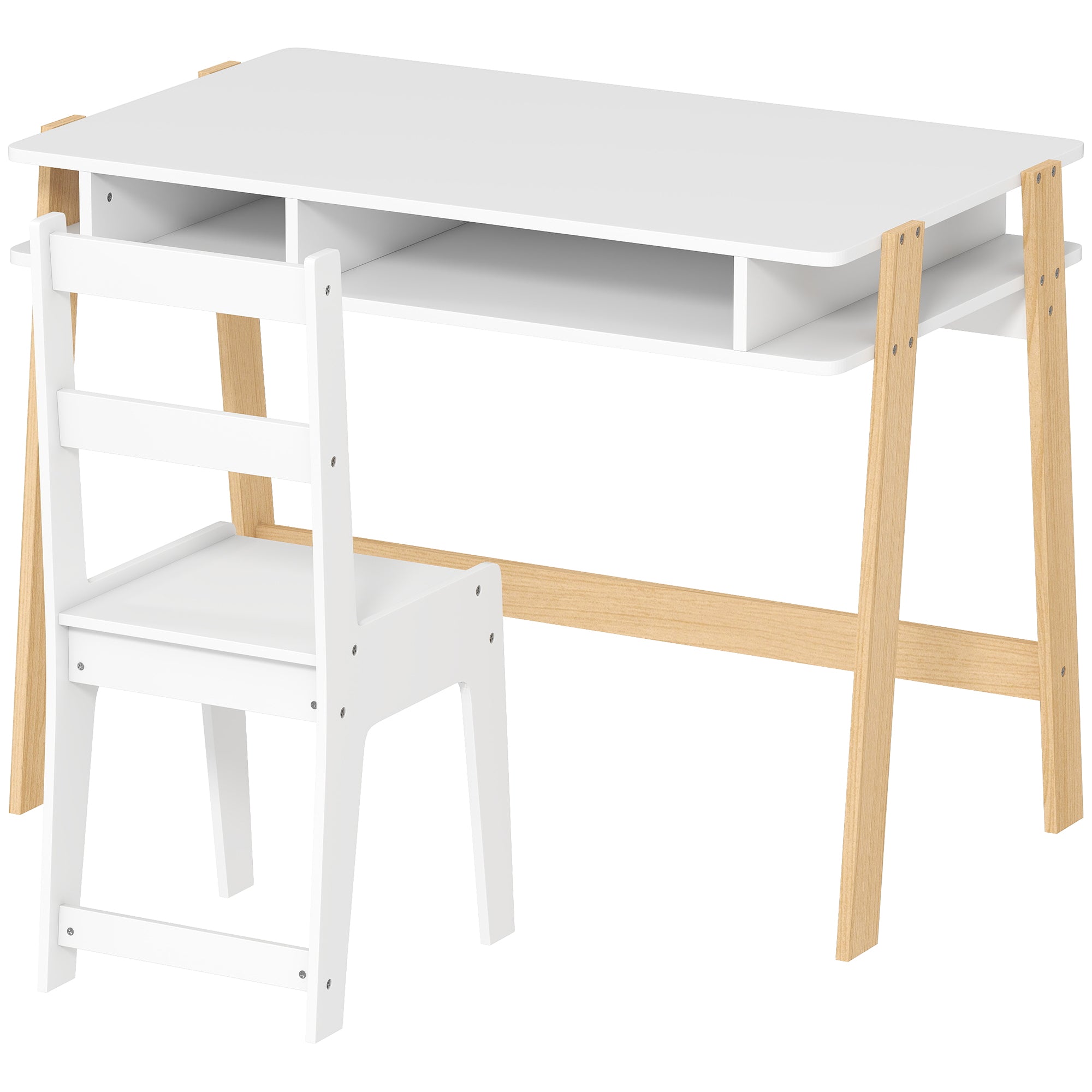 Kids Desk and Chair Set with Storage for Bedroom, School, Gift for Children Ages 3-12, White