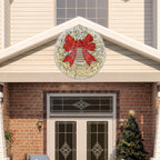 48in Flocked Pre-Lit Christmas Wreath with 3D Red Bow, 11 Lighting Modes, Front Door Christmas Wreath with Remote