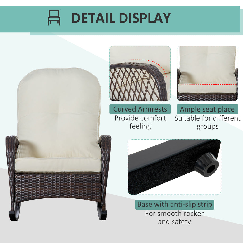 Outdoor PE Rattan Wicker Recliner Rocker Chair w/ Soft Cushion for Garden