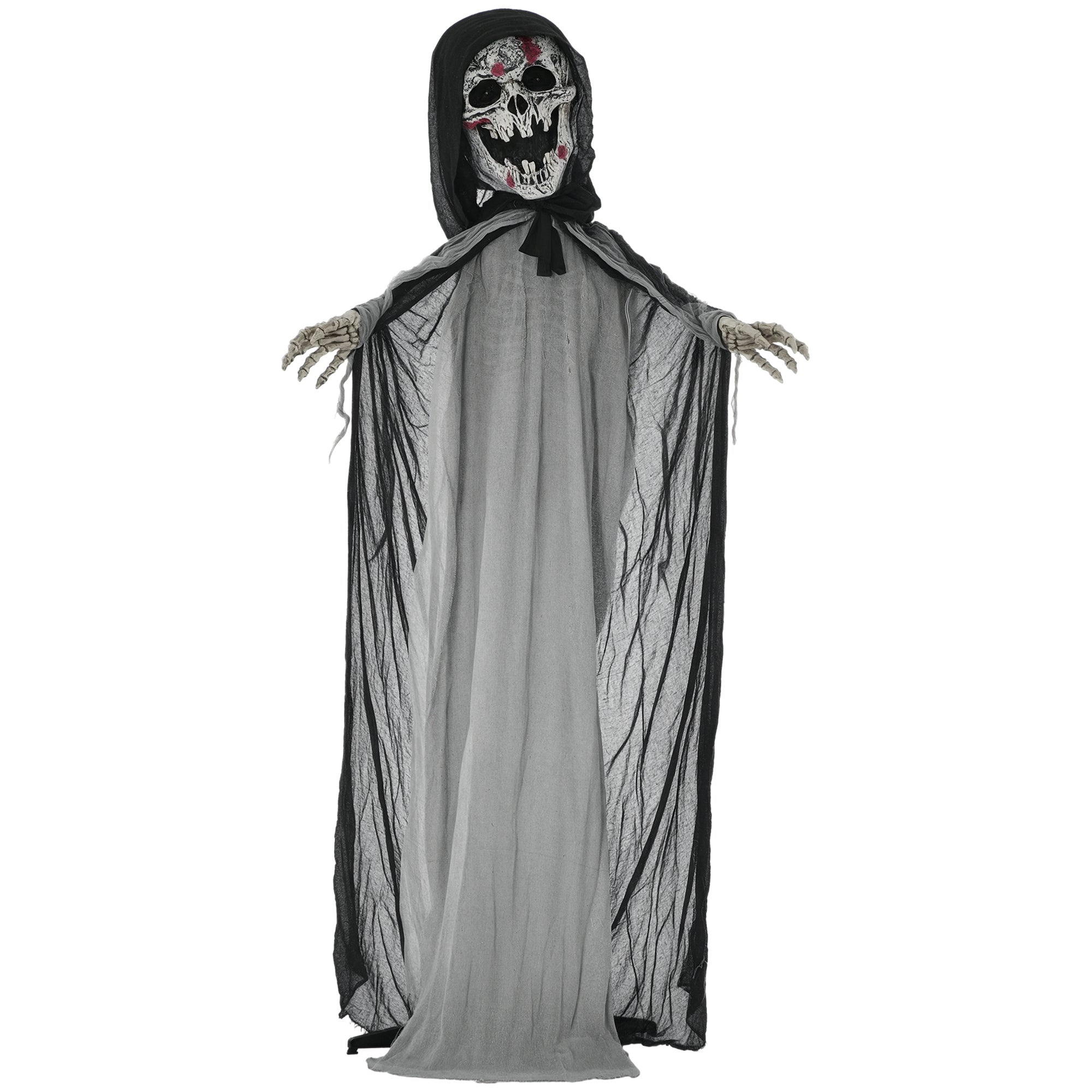 74" Life Size Outdoor Halloween Decorations Skeleton Witch, Animated Prop Animatronic Decor with Sound and Motion Activated, Light Up Eyes and Chest, Howling and Chain Sound