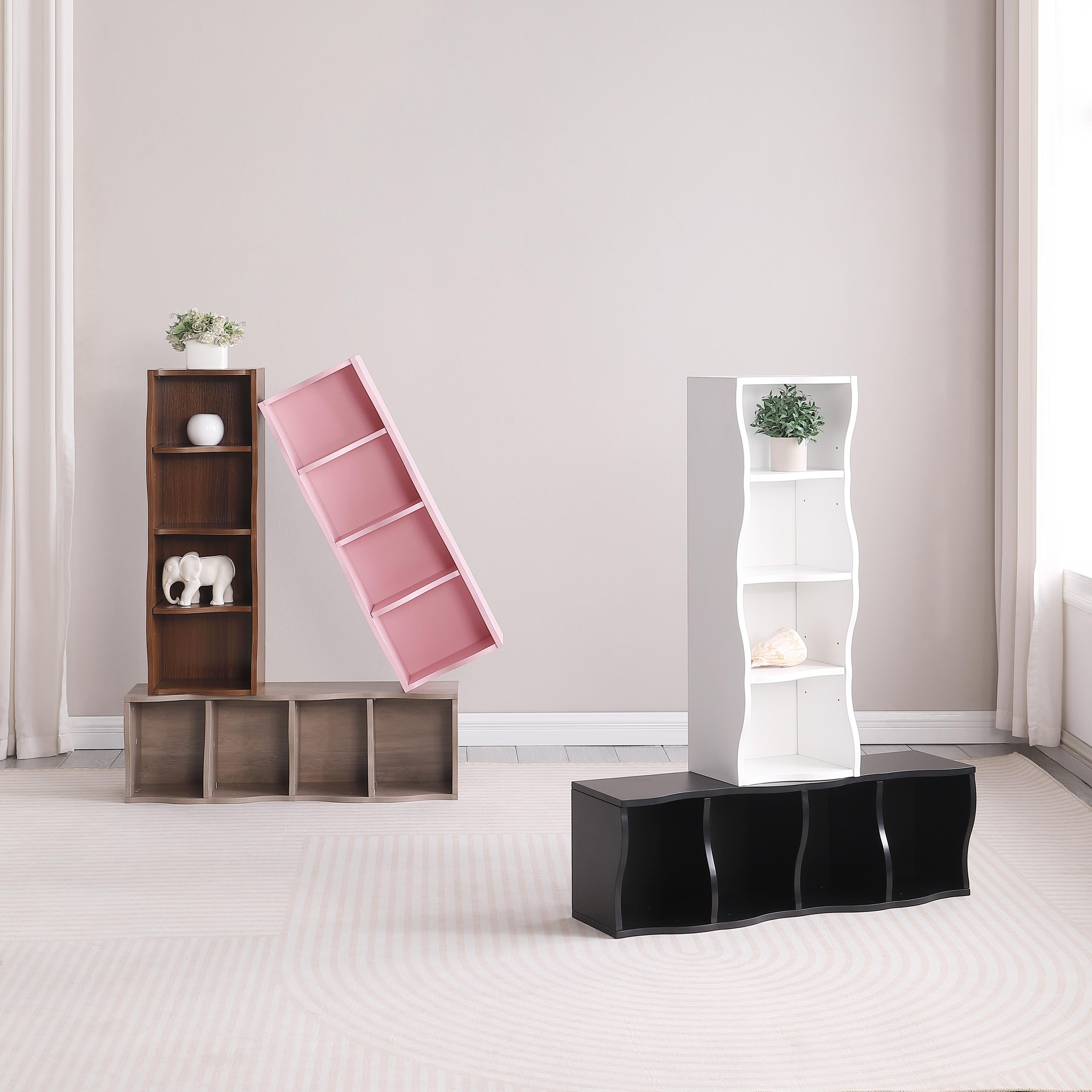 8-Tier Adjustable Slim Bookcase with Wavy Edge Design, Anti-Tip Hardware, Detachable Cabinets for Home Storage, 11.5" L x 9.5" W x 71" H, White
