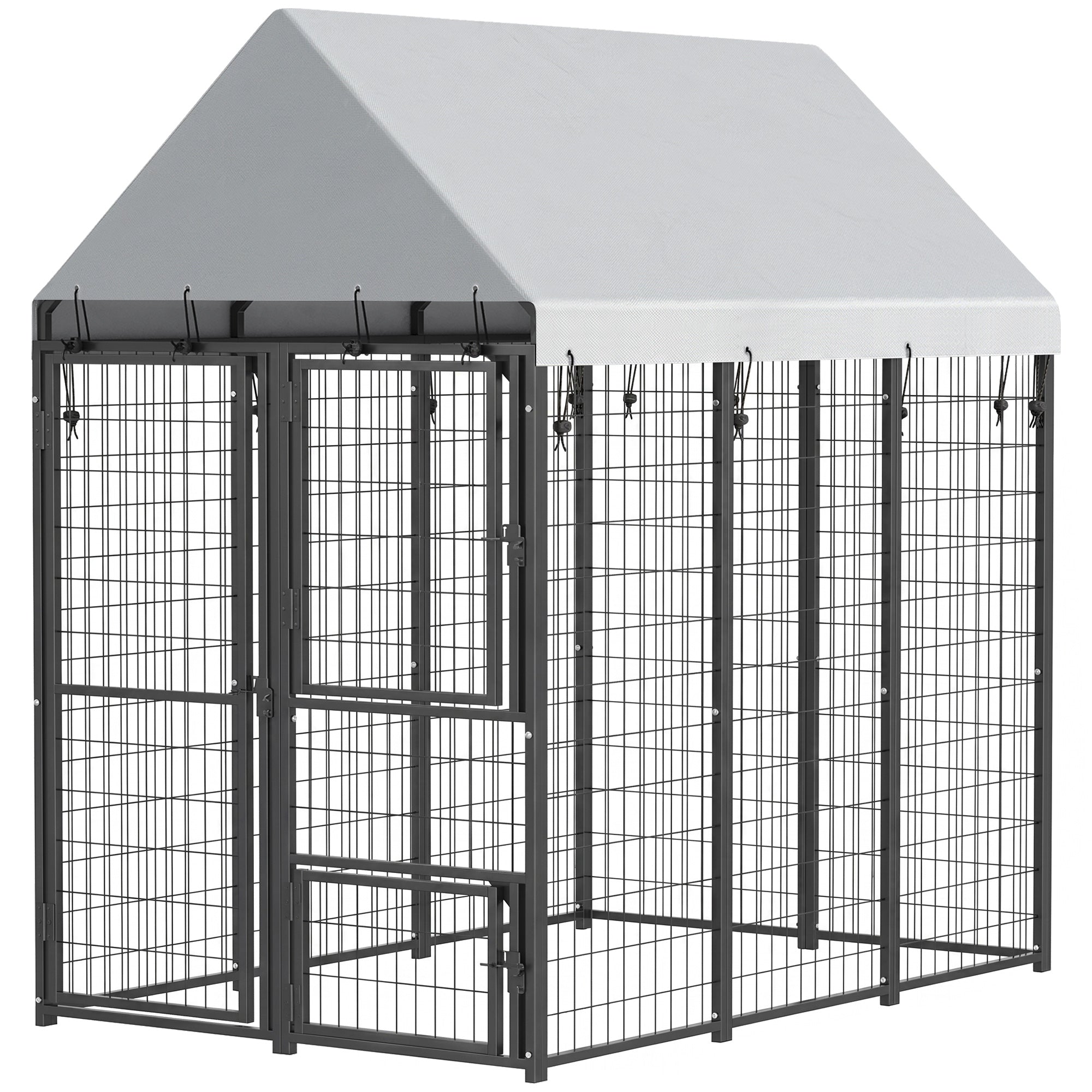 Large Dog Kennel Outdoor with Roof, 3 Doors, Expandable Heavy Duty Dog Kennel Dog Run for All Breed Sizes, 6' x 4' x 6'