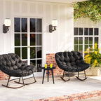 Outdoor Rocking Chair Patio Set of 2, Oversized Rocking Papasan Chairs with Cushions for Garden Porch, 265 lbs., Black