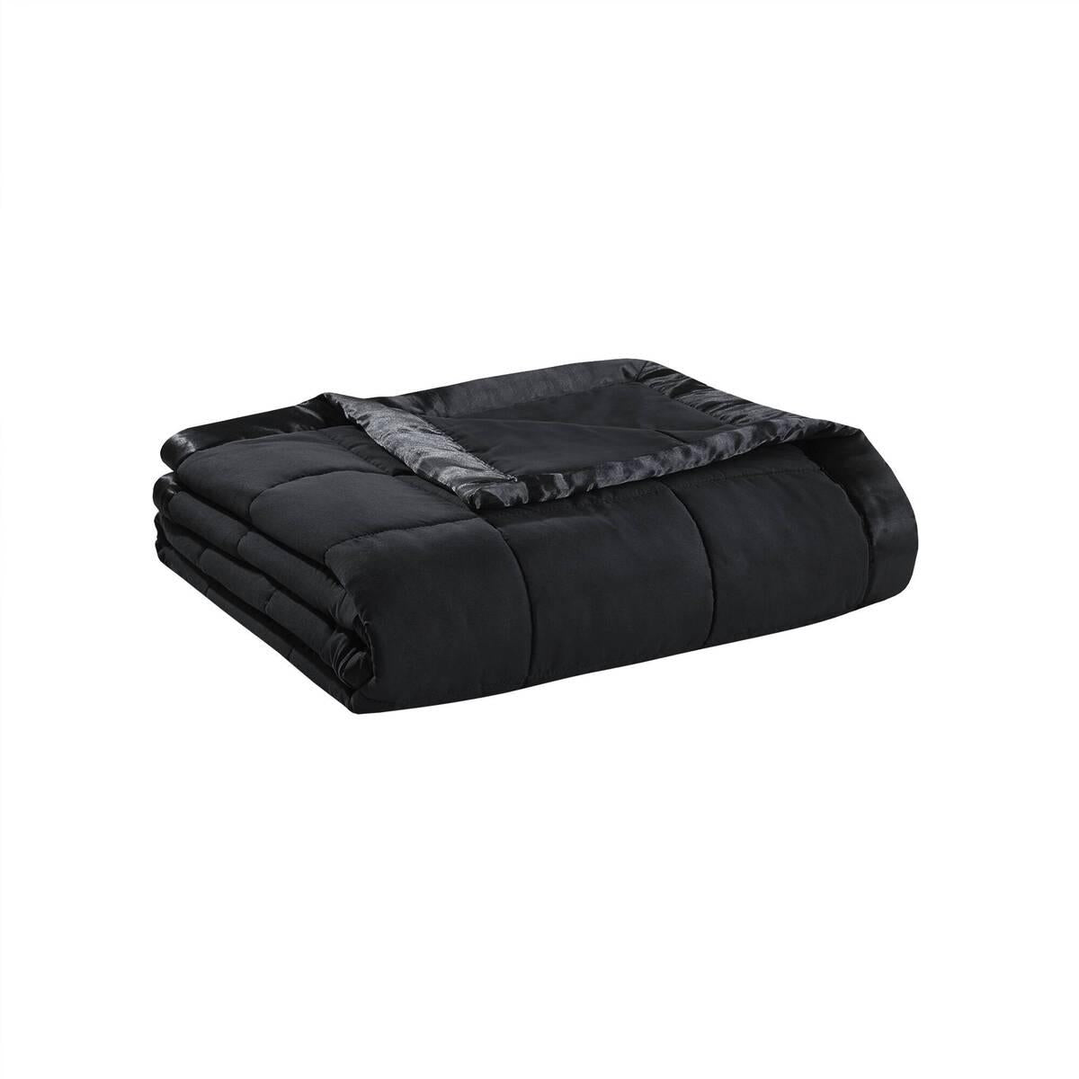 Lightweight Down Alternative Blanket with 3M Scotchgard Treatment, Satin Trim, Ideal for Summer, Spring, 108" L x 90" W x 0.25" H, Black