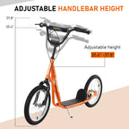 Youth Scooter Kick Scooter for Kids 5+ with Adjustable Handlebar Front and Rear Dual Brakes, Orange