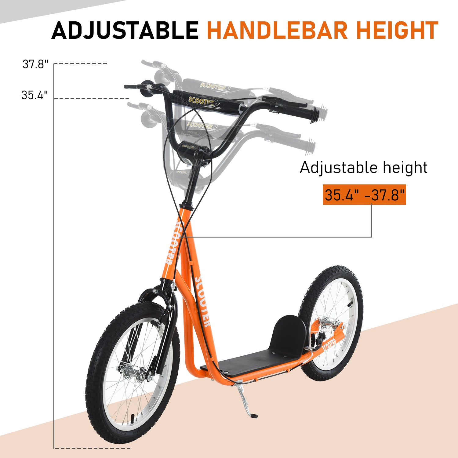 Youth Scooter Kick Scooter for Kids 5+ with Adjustable Handlebar Front and Rear Dual Brakes, Orange
