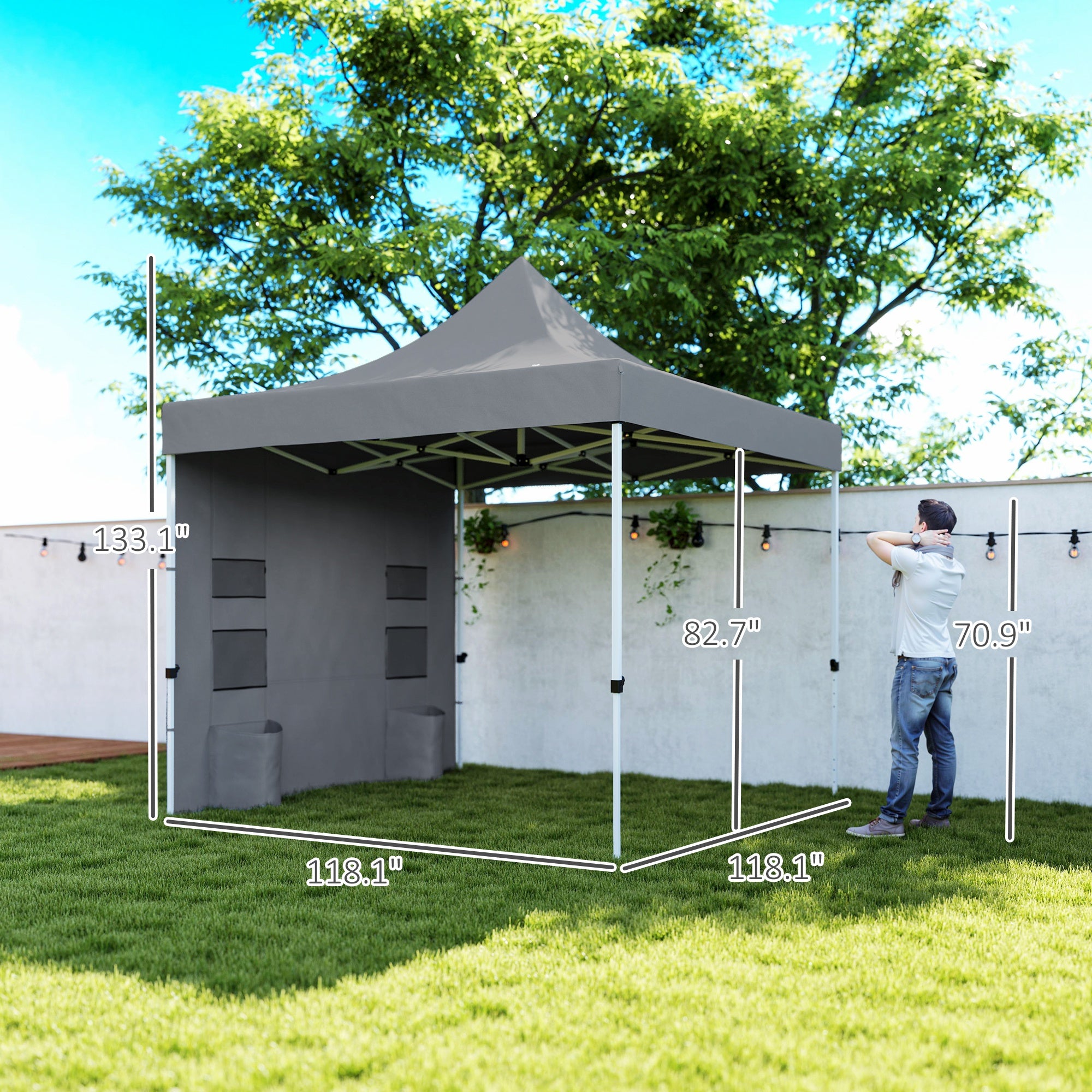 10' x 10' Heavy Duty Pop Up Canopy Tent with Sidewall, UPF50+ Instant Sun Shelter with Storage Pockets, Gray