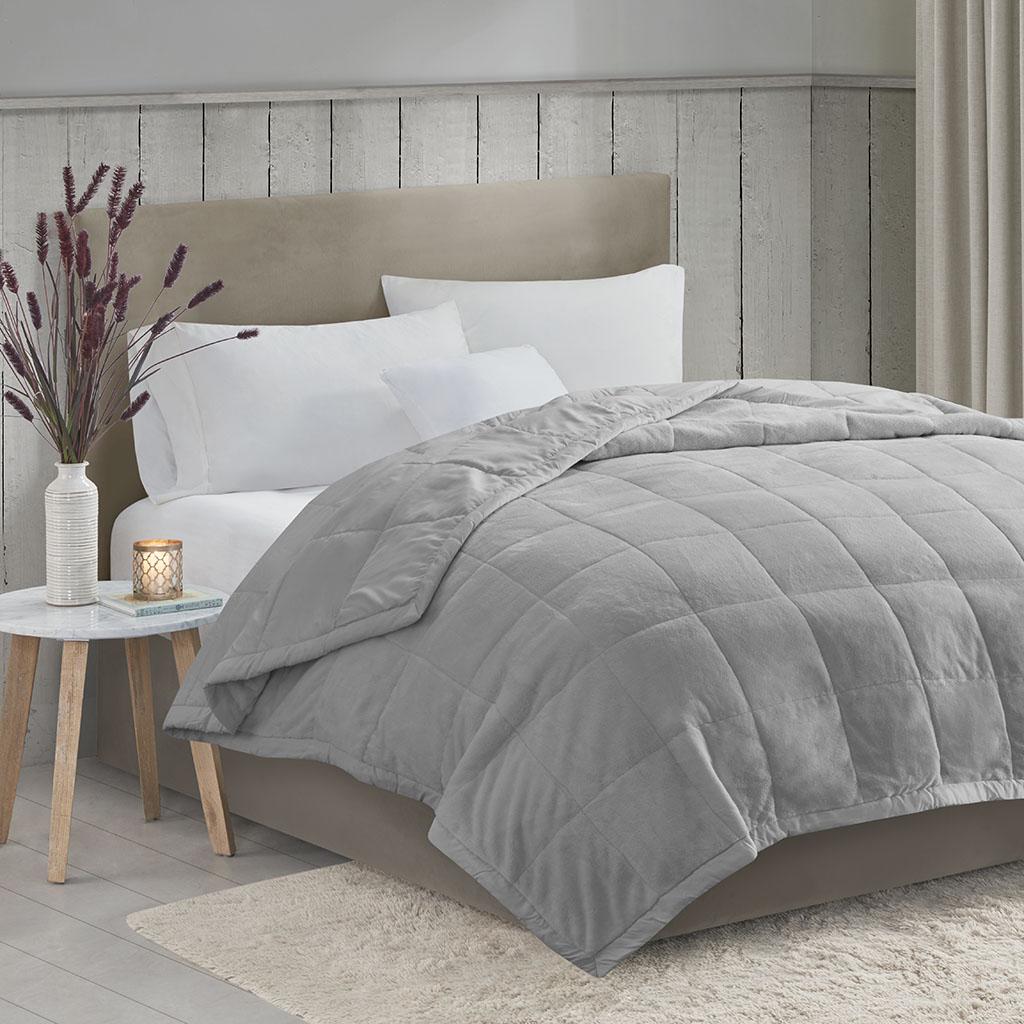 Reversible Down Alternative Blanket with Moisture Wicking, Smart Temperature Regulating, Machine Washable, 90" L x 66" W x 0.25" H, Gray
