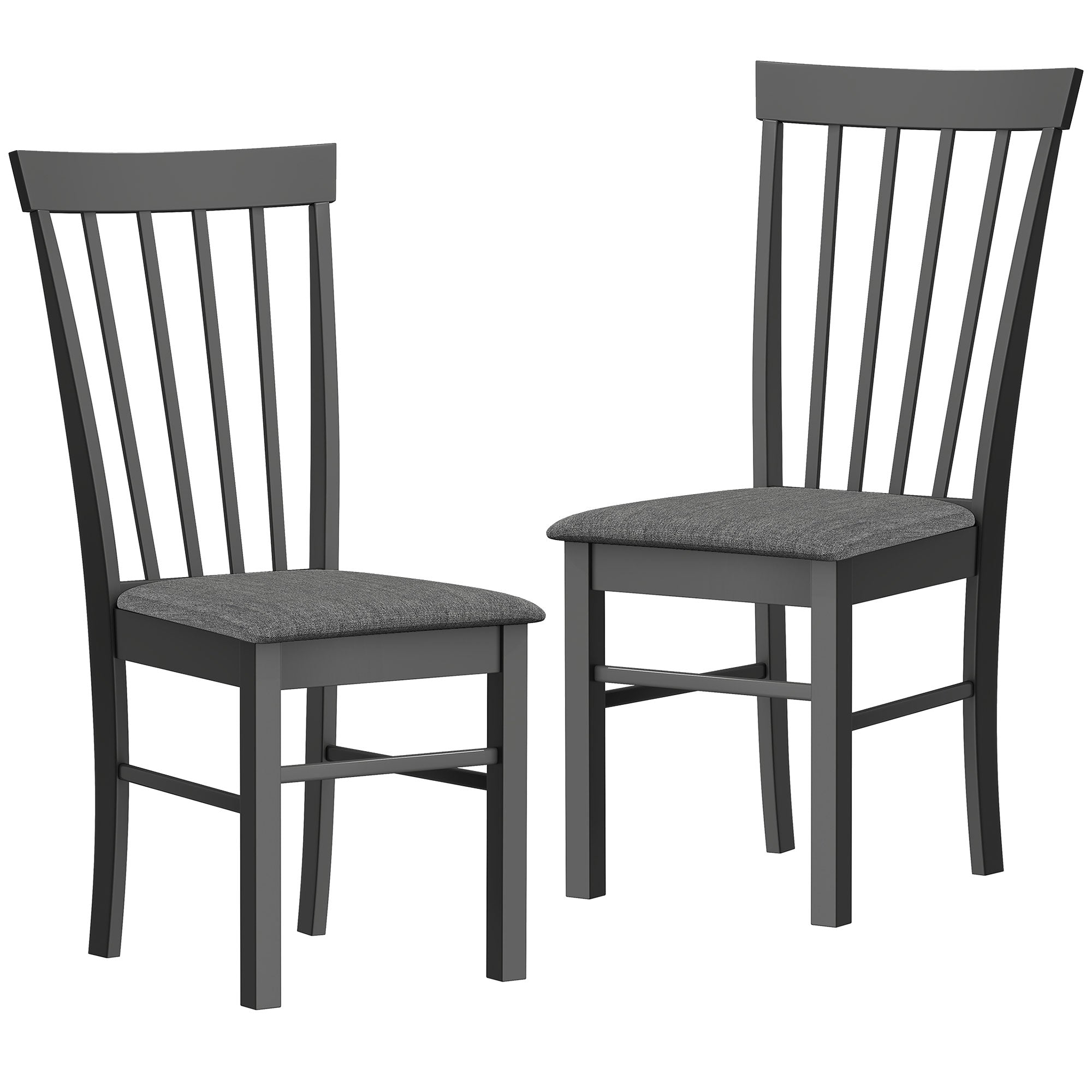Wooden Dining Chairs Set of 2, Farmhouse Upholstered Kitchen Chairs with Rubber Wood Frame, Black and Gray