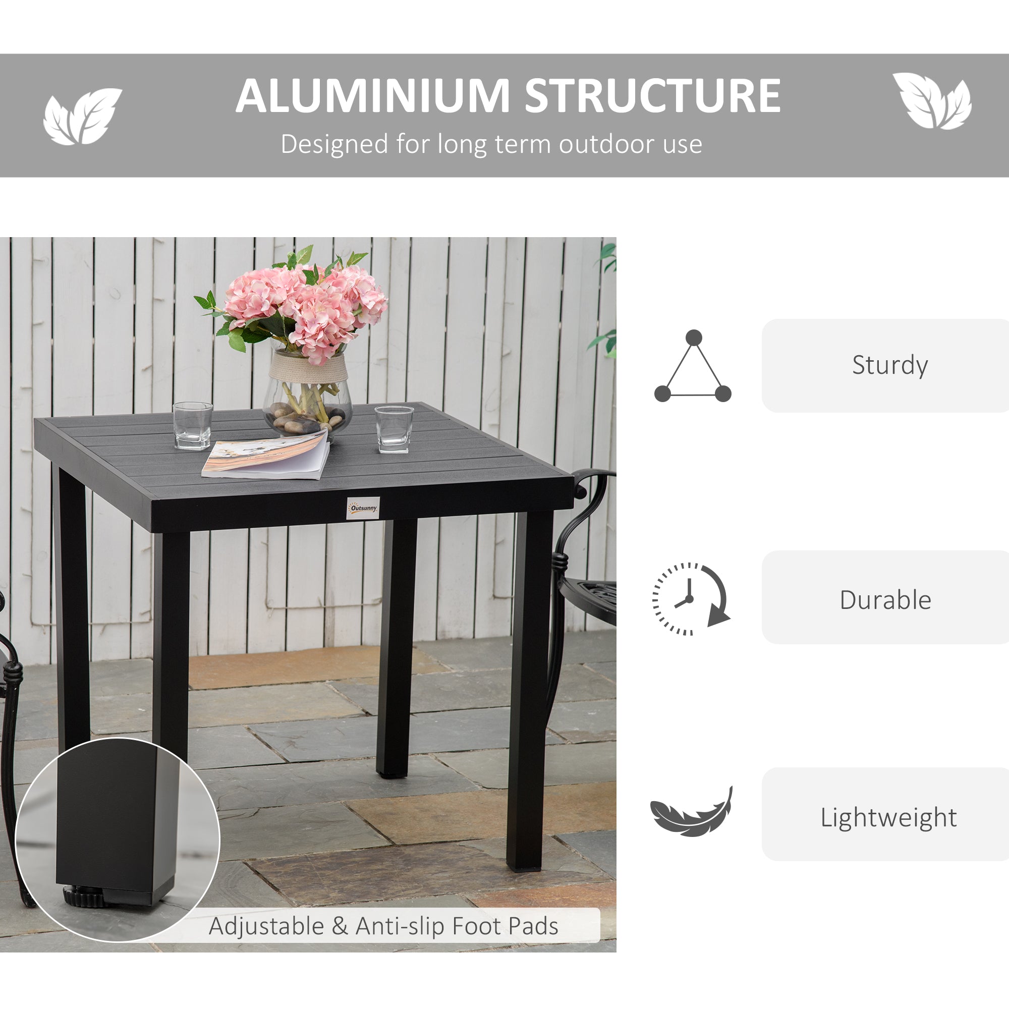 Patio Dining Table for 4, Rectangular Aluminum Outdoor Table for Garden Lawn Backyard, Black