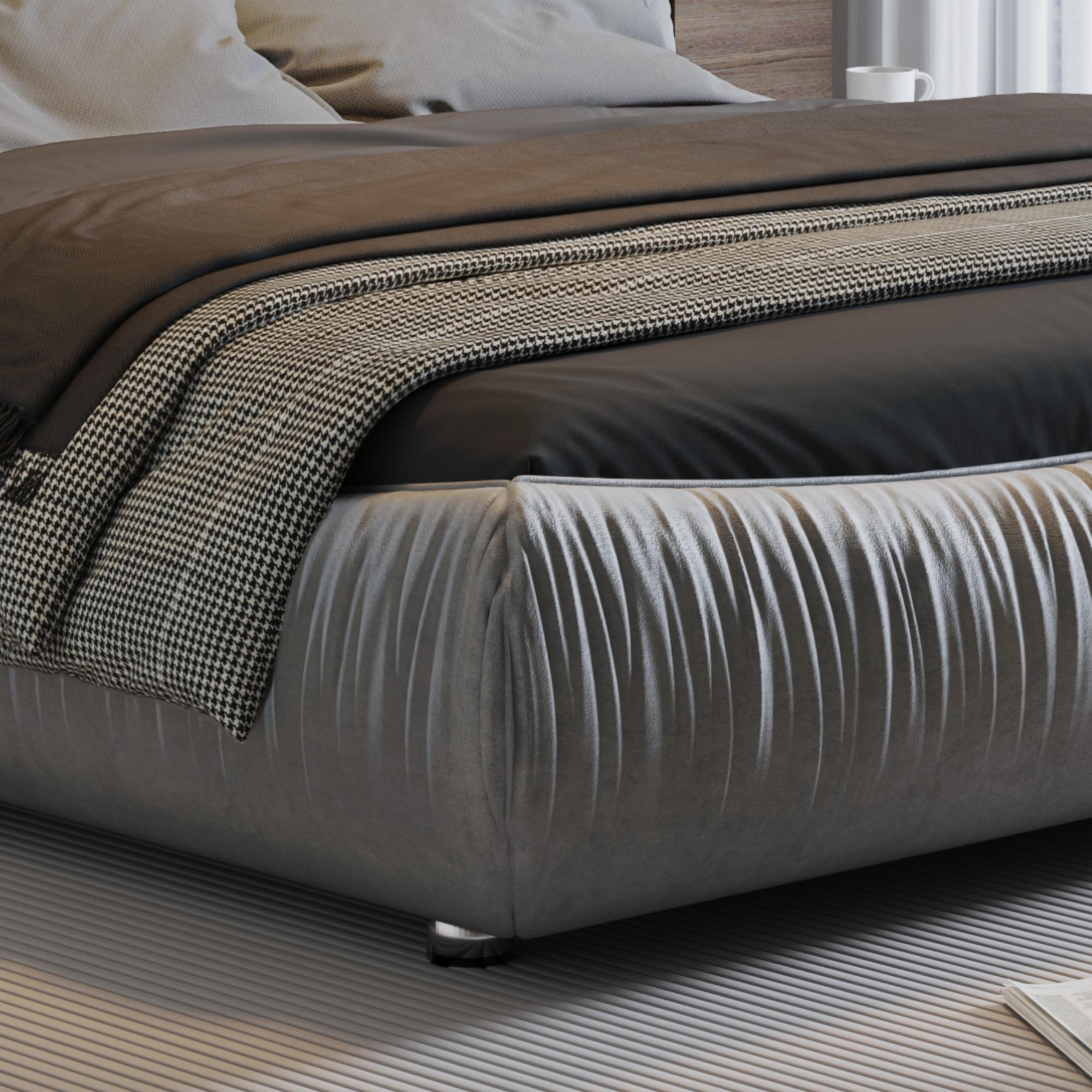 King Size Upholstered Bed with Oversized Padded Backrest, Solid Wood Frame, Adjustable Mattress Heights, 96.5" L x 86" W x 43.5" H, Gray
