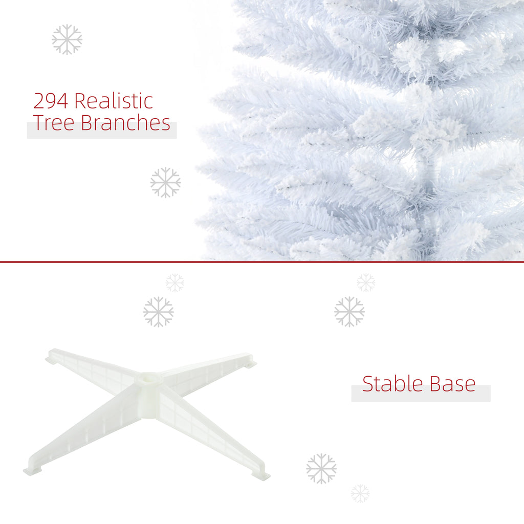 5' Decorated Christmas Tree Snow Flocked Artificial Christmas Tree with Pencil Shape, Realistic Branches, White