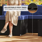 3 Piece Patio Furniture Set, Wicker Outdoor Patio Conversation Furniture Set with Cushions, Glass Top Table, Navy Blue