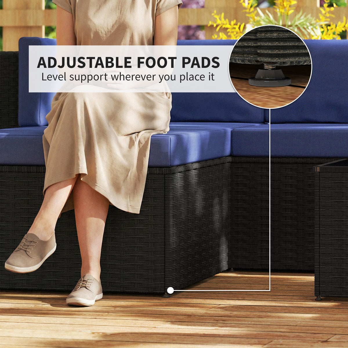 3 Piece Patio Furniture Set, Wicker Outdoor Patio Conversation Furniture Set with Cushions, Glass Top Table, Navy Blue