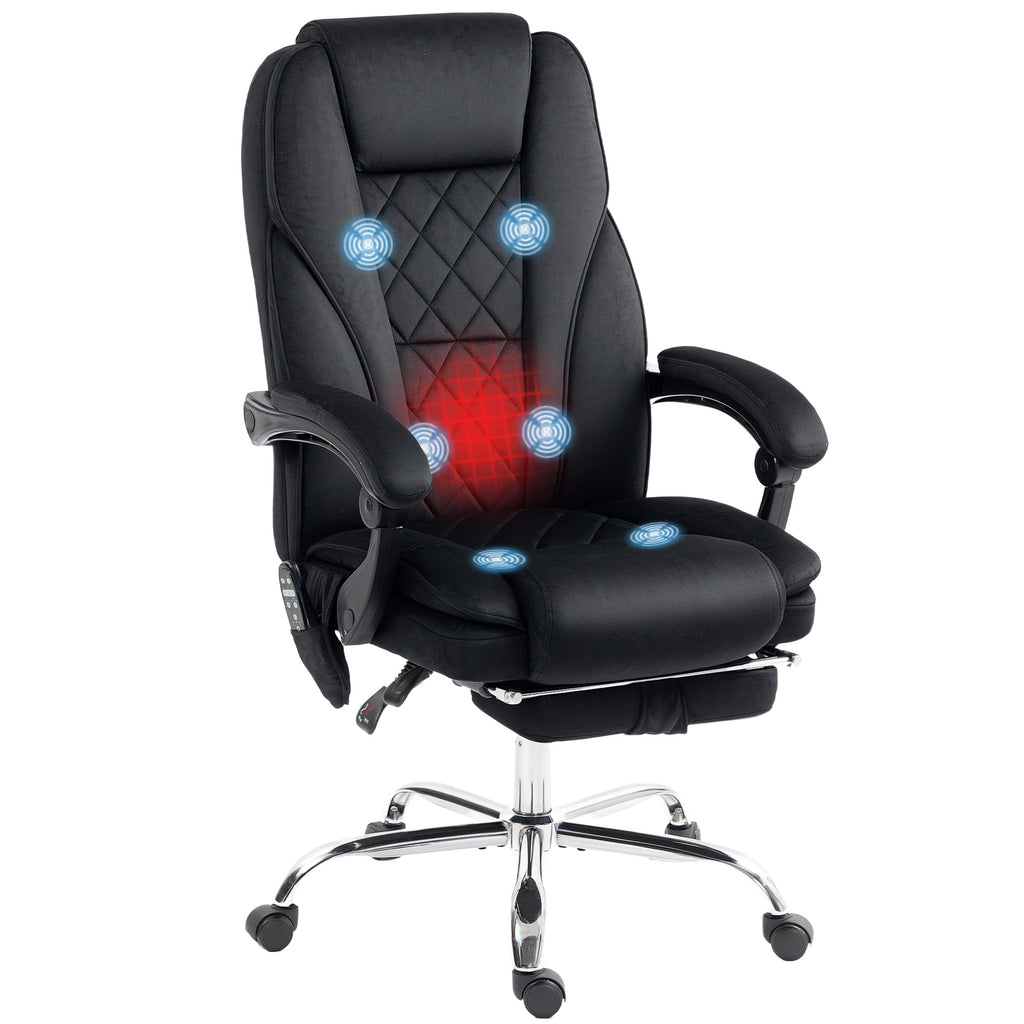 Massage Office Chair, Heated Reclining Computer Chair with Adjustable Height and Footrest, Black