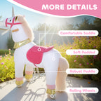 Ride on Unicorn Toy for Kids 3-5 Years, 29.5 Inch Plush Baby Rocking Horse with Wheels, No Battery Required, White