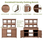 Tall Garden Potting Bench with Hutch & 6 Drawer, Wood Storage Workstation with 3 Shelf & 2 Cabinet, 50'' L x 20.5'' W x 65.5'' H, Brown
