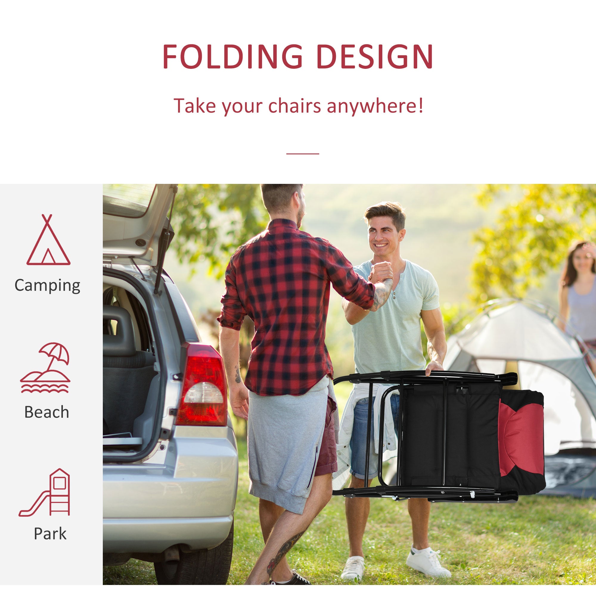 2 Piece Outdoor Patio Furniture Set with 2 Folding Padded Rocking Chairs, Bistro Style for Porch, Camping, Balcony, Red