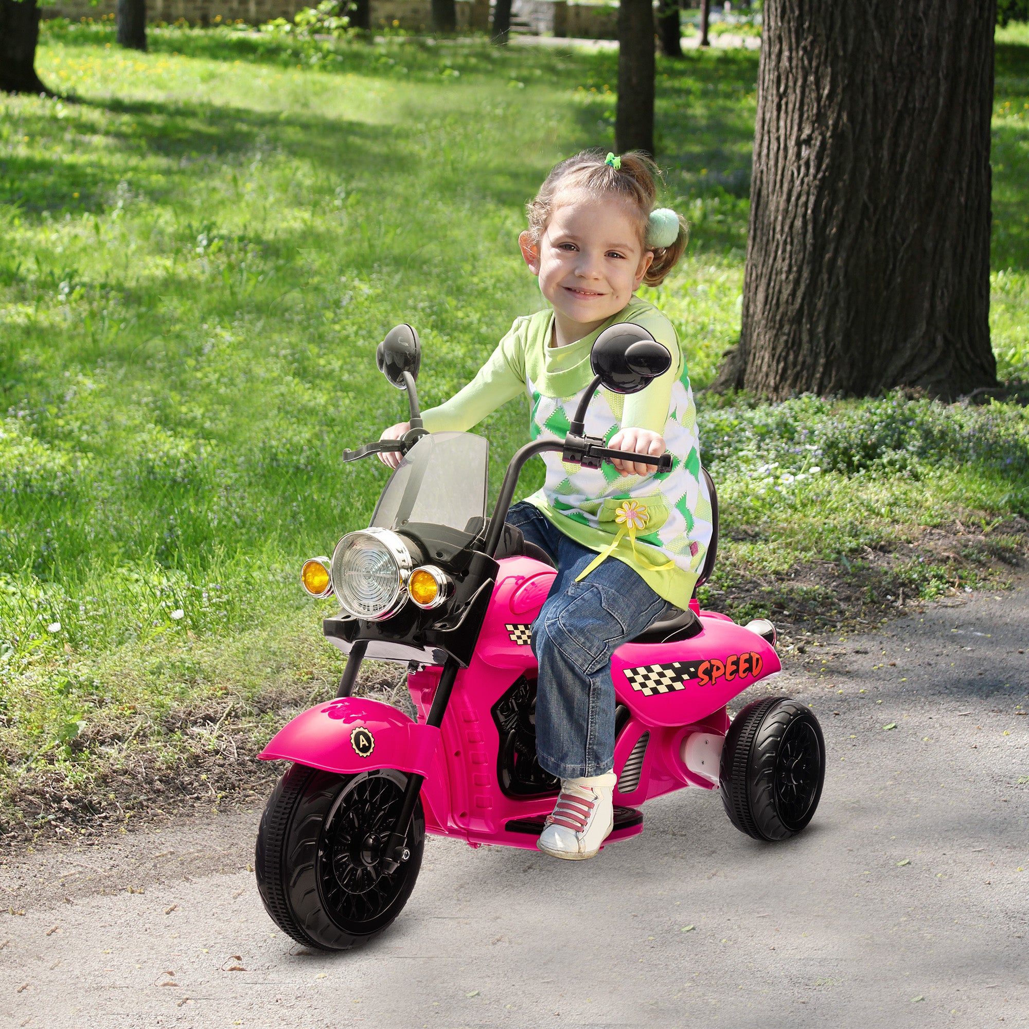 6V 3 Wheel Electric Motorcycle for Kids, Battery Powered Motorbike w/ Headlights, Music, Forward & Reverse, Pink